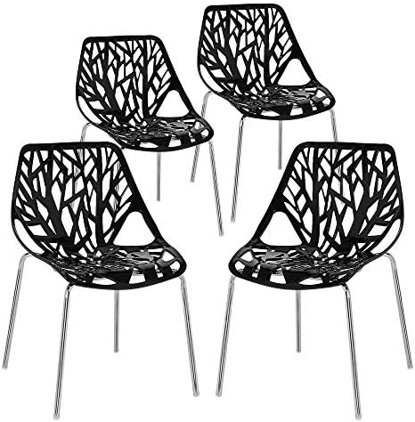 Bonnlo Modern Stackable Chair Set Of 4 Kitchen Dining Chair Birch Sapling Comfy Chairs For Indoor Use (Blue) 6 Bonnlo Modern Stackable Chair Set Of 4 Kitchen Dining Chair Birch Sapling Comfy Chairs For Indoor Use (Blue) - Image 6