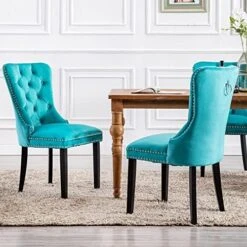 HNY Velvet Upholstered Dining Chairs, Set Of 6 Dining Room Tufted Chair, Modern Button Tufted Armless Chairs With Nailhead Trim And Back Ring Pull(Navy Blue) -Songmics Furniture Shop 51iUD7sGHnL. AC