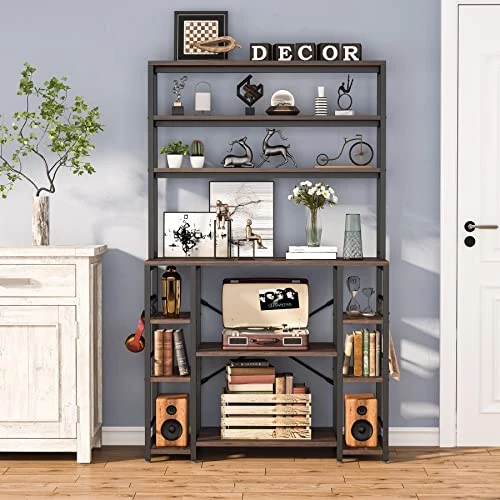 Tribesigns 5 Tiers Kitchen Bakers Rack With Hutch, Microwave Oven Stand, Wood Kitchen Storage Shelves, Large Baker's Rack Organizer With Storage, Brown 2 Tribesigns 5 Tiers Kitchen Bakers Rack With Hutch, Microwave Oven Stand, Wood Kitchen Storage Shelves, Large Baker's Rack Organizer With Storage, Brown - Image 2