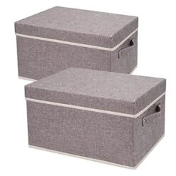 Livememory Storage Bins With Lids - Decorative Box Storage Bins With Lids For Keepsake, 16.1in/12.2in/8.3in, Gray, 2-Pack