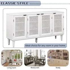 Bellemave Buffet Cabinet With 4 Rattan Doors Large Freestanding Sideboard Storage Cabinet Entryway Console Table For Living Room, Kitchen Dining Room, Entryway, White -Songmics Furniture Shop 51inLCJGEXL