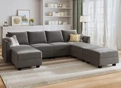 HONBAY Modular Sectional Sofa Convertible U Shaped Couch With Reversible Chaise Velvet Modular Sofa Sectional Couch With Storage Ottoman, Grey -Songmics Furniture Shop 51inoDBHtL. AC