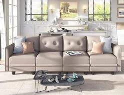 LLappuil Modular Sofa Faux Leather Fabric 112" Sectional Couch 4 Seater With Storage Seats Modern Sectional Sofa For Living Room, Office, Aqua Blue -Songmics Furniture Shop 51iqOPLsfJL. AC