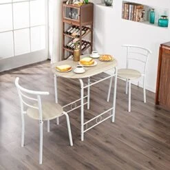 Bonnlo 3 Piece Dining Set, Small Kitchen Table Set For 2, Breakfast Table Set, Kitchen Small Table And Chairs For Small Space/Dining Room/Apartment, Metal Frame, Wine Rack, White&Light Oak -Songmics Furniture Shop 51iqbOi30JL