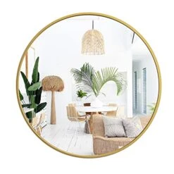 18 Inch Round Wall Circle Mirror,Large Gold Metal Framed Wall-Mounted Hanging Mirror For Bathroom Decor,Vanity Bedroom, Living Room, Entryway