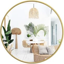 18 Inch Round Wall Circle Mirror,Large Gold Metal Framed Wall-Mounted Hanging Mirror For Bathroom Decor,Vanity Bedroom, Living Room, Entryway -Songmics Furniture Shop 51isCSm61GL. AC 1