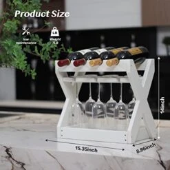 KORVOS Countertop Wine Racks With Glass Holder，4 Bottles Small Wine Rack,High-Density PE Tabletop Wine Bottle Holder For Kitchen, Living Room, Wine Cellar,Bar(White Color) -Songmics Furniture Shop 51isDaon7KL