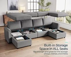 LINSY HOME Modular Sectional Sofa, Convertible U Shaped Sofa Couch With Storage, Memory Foam, Modular Sectionals With Ottomans, 6 Seat Sofa Set With Chaise For Living Room, Grey -Songmics Furniture Shop 51iwET1d2gL