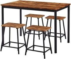 VECELO 3-Piece Bar Table Set, Round Tabletop & Chair For Kitchen Dining Room Breakfast, Built-in Wine Rack, Space Saving[X-Large], 33.46" Length X 23.6" Width, Black And Natural -Songmics Furniture Shop 51j 66V9glL. AC