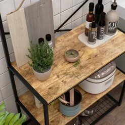 Soges Kitchen Baker's Rack Utility Storage Shelf Microwave Stand Cart With Side Hooks, Adjustable Feet, Kitchen Standing Rack 3-Tier Shelves For Baker, Rack, Spice Rack Organizer (Rustic Brown) -Songmics Furniture Shop 51j1MALW4NL 1