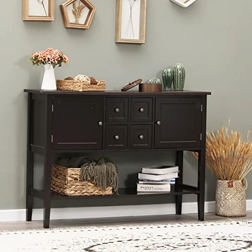 Sophia & William Sideboards And Buffets With Storage, Console Table Cupboard With Open Shelf, 2 Doors And 4 Drawers, Wood Accent Storage Cabinet For Entryway Living Room Kitchen, Coffee 4 Sophia & William Sideboards And Buffets With Storage, Console Table Cupboard With Open Shelf, 2 Doors And 4 Drawers, Wood Accent Storage Cabinet For Entryway Living Room Kitchen, Coffee - Image 4