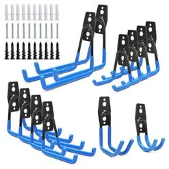 Daanxw 12 Packs Steel Garage Hook, Hangers With Anti-Slip Coating For Garden Tools, For Storing Ladders, Bicycles, Hoses And More (Blue)