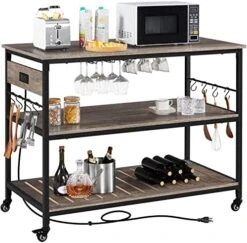 Yaheetech Kitchen Island With Power Outlet, Rolling Kitchen Cart With Wine Rack & Glass Holder & Hooks, Coffee Station Microwave Stand Wine Rack Table For Kitchen/Dinning Room, Rustic Brown -Songmics Furniture Shop 51j7nwPmoTL. AC