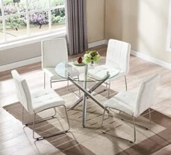 Round Glass Dining Table For 2 To 4 Person - 35.4" Inch Kitchen Dining Room Table With Tempered Glass Top, Sturdy Chrome Legs, Modern Circle Leisure Table For Dinner Apartment Small Spaces 25 Round Glass Dining Table For 2 To 4 Person - 35.4" Inch Kitchen Dining Room Table With Tempered Glass Top, Sturdy Chrome Legs, Modern Circle Leisure Table For Dinner Apartment Small Spaces -Songmics Furniture Shop 51jAXpAO7NL. AC 1