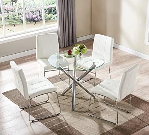 Round Glass Dining Table For 2 To 4 Person - 35.4" Inch Kitchen Dining Room Table With Tempered Glass Top, Sturdy Chrome Legs, Modern Circle Leisure Table For Dinner Apartment Small Spaces 11 Round Glass Dining Table For 2 To 4 Person - 35.4" Inch Kitchen Dining Room Table With Tempered Glass Top, Sturdy Chrome Legs, Modern Circle Leisure Table For Dinner Apartment Small Spaces - Image 11