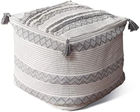 Blue Page Boho Neutral Decorative Square Unstuffed Pouf - Braided Handwoven Casual Ottoman Pouf Cover With Tassels And Cute Soft Tufted Footrest/Cushion For Bedroom Living Room, 18" X18”x16 12 Blue Page Boho Neutral Decorative Square Unstuffed Pouf - Braided Handwoven Casual Ottoman Pouf Cover With Tassels And Cute Soft Tufted Footrest/Cushion For Bedroom Living Room, 18" X18”x16 - Image 12