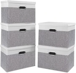 Yawinhe Collapsible Storage Box (1-Pack), 15x9.8x9.8in, Waterproof Storage Basket Bins, With Lids And 2 Handles, For Clothes, Closet Organizers And Storage Containers, Grey, USNK066GL-1 -Songmics Furniture Shop 51jDTMI24L. AC