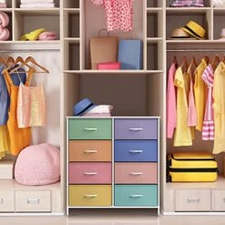 Sorbus Kids Dresser With 8 Drawers - Furniture Storage Chest Tower Unit For Bedroom, Hallway, Closet, Office Organization - Steel Frame, Wood Top, Tie-dye Fabric Bins (Pastel 2) -Songmics Furniture Shop 51jDZ6IJvUL