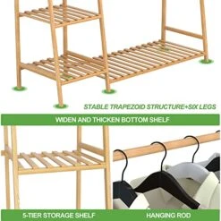 43.5" Bamboo Clothing Garment Rack Free Standing Clothes Coat Hanger Rolling Closet Organizer Shoe Rack Wardrobe Storage Hall Tree Entryway Living Bedroom Office Storage Shelves Clothes Hanging Rack -Songmics Furniture Shop 51jLzQ6BHuL