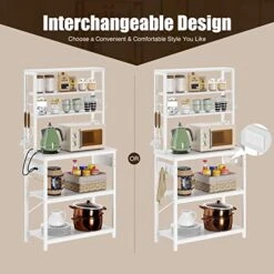 Rolanstar Baker's Rack With Power Outlet, 65.7inch Microwave Oven Stand With 10 Hooks, Stable Coffee Bar Table, 6-Tier Kitchen Storage Shelf Rack, Kitchen Utility Rack With Hutch, White -Songmics Furniture Shop 51jUeBHNXyL