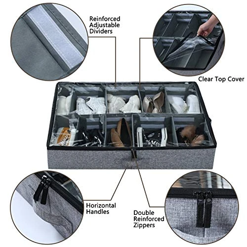 Vailando Shoe Storage Organizer With Adjustable Dividers, Made With Reinforced Construction & Breathable Materials, Fits 24 Pairs Total, Excellent Underbed Storage Solution, 2 Pc Set 3 Vailando Shoe Storage Organizer With Adjustable Dividers, Made With Reinforced Construction & Breathable Materials, Fits 24 Pairs Total, Excellent Underbed Storage Solution, 2 Pc Set - Image 3