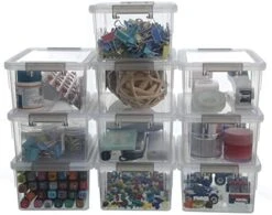 Citylife 1.3 QT 10 Pack Small Storage Bins Plastic Storage Container Stackable Box With Lids For Organizing, Clear White -Songmics Furniture Shop 51jdw4ggjUL. AC