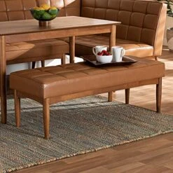 Baxton Studio Sanford Mid-Century Modern Tan Faux Leather Upholstered And Walnut Brown Finished Wood Dining Bench -Songmics Furniture Shop 51jerwSJPvL