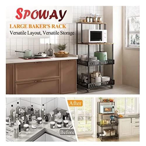 Lapday 4 Tier Rolling Kitchen Bakers Rack With Storage, Stand Microwave Oven Rack With Wheels, Suitable For Kitchen And Dining Room 3 Lapday 4 Tier Rolling Kitchen Bakers Rack With Storage, Stand Microwave Oven Rack With Wheels, Suitable For Kitchen And Dining Room - Image 3