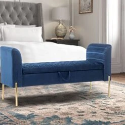 ALISH Storage Bench,Upholstered Storage Ottoman Bench,Modern Bed Bench Entryway Bench With Gold Legs For Bedroom Living Room Blue -Songmics Furniture Shop 51jl5f35HiL