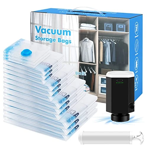 Vacuum Storage Bags With Cordless Powerful Electric Air Pump,15 Pack (3 Jumbo/3 Large/3 Medium/3 Compact/3 Small) Reusable Space Saver Bags,Vacuum Sealer Bags For Travel, Clothes,Luggage,Compression Seal For Comforters,Blankets,Hand Pump Included 1 Vacuum Storage Bags With Cordless Powerful Electric Air Pump,15 Pack (3 Jumbo/3 Large/3 Medium/3 Compact/3 Small) Reusable Space Saver Bags,Vacuum Sealer Bags For Travel, Clothes,Luggage,Compression Seal For Comforters,Blankets,Hand Pump Included