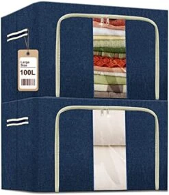 Clothes Storage Boxes Bins - 72L X 2 Large Organizers With Steel Frame , Tulab Foldable Oxford Containers Set, Clear Window & Reinforced Handles, Waterproof, For Closet, Bedding, Blankets (2-Pack, 20.07”x 15.73” X 14”) 12 Clothes Storage Boxes Bins - 72L X 2 Large Organizers With Steel Frame , Tulab Foldable Oxford Containers Set, Clear Window & Reinforced Handles, Waterproof, For Closet, Bedding, Blankets (2-Pack, 20.07”x 15.73” X 14”) -Songmics Furniture Shop 51jlEuX7MXL. AC