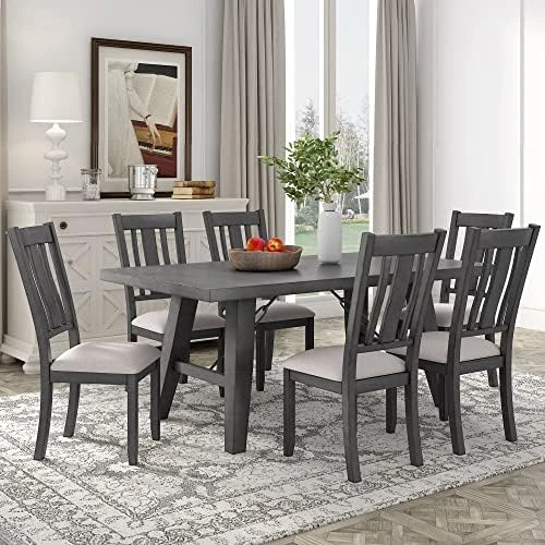 CITYLIGHT 7 Piece Dining Table Set Extendable Table With 18” Leaf And 6 Chairs, Wood Rectangular Dining Room Set, Retro Industrial Style Kitchen Dining Table Set For 6~8 People (Espresso) 14 CITYLIGHT 7 Piece Dining Table Set Extendable Table With 18” Leaf And 6 Chairs, Wood Rectangular Dining Room Set, Retro Industrial Style Kitchen Dining Table Set For 6~8 People (Espresso) - Image 14