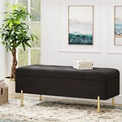 Andeworld Velvet Storage Bench, Modern Bedroom Bench, Upholstered Tufted Large Settee Ottoman With Storage Bench For Bedroom,Living Room,Entryway, Ivory -Songmics Furniture Shop 51jlmNnesdL. AC
