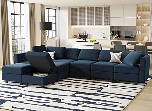 Belffin Modular Sectional Sofa Couch With Reversible Double Chaises Velvet L Shaped Sectional Couch Convertible Sectional Sofa With Storage Blue 2 Belffin Modular Sectional Sofa Couch With Reversible Double Chaises Velvet L Shaped Sectional Couch Convertible Sectional Sofa With Storage Blue - Image 2
