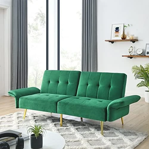 ANYTEC Futon Sofa Bed/Couch, 78" Velvet Futon Sofa Bed W/Adjustable Backrests And Armrests, Foldable Modern Loveseat With Storage Bags For Compact Small Space, Dorm, Living Room, Office (Navy) 8 ANYTEC Futon Sofa Bed/Couch, 78" Velvet Futon Sofa Bed W/Adjustable Backrests And Armrests, Foldable Modern Loveseat With Storage Bags For Compact Small Space, Dorm, Living Room, Office (Navy) - Image 8