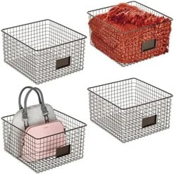 MDesign Large Metal Farmhouse Storage Organizer Bin Baskets With Label Slot For Closet, Cabinet, Cupboard - Wire Organizing Basket Holds Clothing, Linens, Shoes, Omaha Collection, 4 Pack, Matte Black -Songmics Furniture Shop 51juJZVEZL. AC