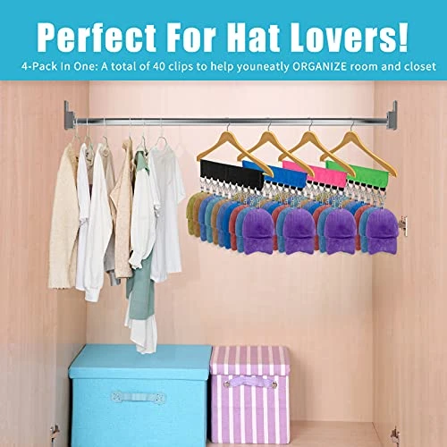 Safurine Hat Organizer Baseball Cap Storage , 4-Pack Colors Hat Holder Closets Cap Organizer Hanger Hat Storage For Baseball Caps, Socks And More - Black Blue Green Rose 3 Safurine Hat Organizer Baseball Cap Storage , 4-Pack Colors Hat Holder Closets Cap Organizer Hanger Hat Storage For Baseball Caps, Socks And More - Black Blue Green Rose - Image 3