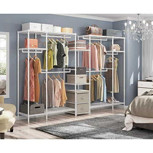 VIPEK V22S Garment Rack Heavy Duty Clothes Rack Large Portable Wardrobe Clothes Storage Organizer Closet With 6 Hang Rods & 8 Shelves - Extra Wide - 104.5" Lx16.5 Wx76.4 H, Max Load 1000lbs, White 3 VIPEK V22S Garment Rack Heavy Duty Clothes Rack Large Portable Wardrobe Clothes Storage Organizer Closet With 6 Hang Rods & 8 Shelves - Extra Wide - 104.5" Lx16.5 Wx76.4 H, Max Load 1000lbs, White - Image 3