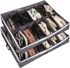 Surblue Under Bed Shoe Storage Organizer Underbed Shoes Closet Storage Solution 2 Metal Zippers And 3 Handles With Clear Cover For Men's And Women's Shoes Fits 24 Pairs Of Shoes， Set Of 2, Grey -Songmics Furniture Shop 51k45YqoSAL. AC