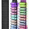 AARAINBOW 2 Packs Yoga Legging Storage Organizer, Hanging Closet Organizer With 24 Roll Compartments Hanging Clothes Storage Bag For Pants, Tank Top, Towel, T-Shirt (24 Pockets, Black Purple)