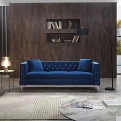 Fulocseny 2 Piece Modern Velvet Upholstered Living Room Set With 3-Seater Sofa And Loveseat, Jeweled Button Tufted Copper Nails Square Arms, 4 Pillows Included, Grey,5 Seater (Grey + Velvet) -Songmics Furniture Shop 51k945R9DfL. AC