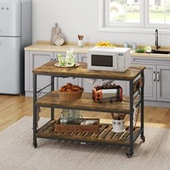 Yaheetech Kitchen Island With Power Outlet, Rolling Kitchen Cart With Wine Rack & Glass Holder & Hooks, Coffee Station Microwave Stand Wine Rack Table For Kitchen/Dinning Room, Rustic Brown -Songmics Furniture Shop 51kCgS4jBfL