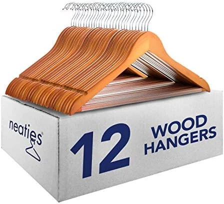 Neaties Wood Hangers 24 Pack - Grade A Wooden Hangers Bulk, Anti-Rust Swivel Hook - Non-Slip Smooth Finish - Double Notch Feature - Durable And Stylish Clothes Hangers Wood (Natural 24 Pack) 9 Neaties Wood Hangers 24 Pack - Grade A Wooden Hangers Bulk, Anti-Rust Swivel Hook - Non-Slip Smooth Finish - Double Notch Feature - Durable And Stylish Clothes Hangers Wood (Natural 24 Pack) - Image 9