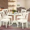 East West Furniture DLCL5-WHI-C 5Pc Dining Set Includes A Round Dinette Table With Drop Leaves And Four Double X Back Microfiber Seat Kitchen Chairs, White Finish, 5