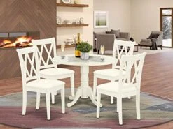East West Furniture DLCL5-WHI-C 5Pc Dining Set Includes A Round Dinette Table With Drop Leaves And Four Double X Back Microfiber Seat Kitchen Chairs, White Finish, 5 -Songmics Furniture Shop 51kIrkKmndL. AC