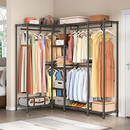 VIPEK L50 Protable Closet Rack Large Corner Freestanding Wardrobe Closet, Multi-Functional L Shaped Clothes Rack Heavy Duty Metal Clothing Rack For Hanging Clothes, Max Load 1150LBS, Black 2 VIPEK L50 Protable Closet Rack Large Corner Freestanding Wardrobe Closet, Multi-Functional L Shaped Clothes Rack Heavy Duty Metal Clothing Rack For Hanging Clothes, Max Load 1150LBS, Black - Image 2
