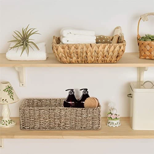 HOMESTEAD Water Hyacinth Storage Baskets, Long Narrow Rectangular Wicker Baskets For Bedroom, Living Room, Bathroom, Shelves - Set Of 2 4 HOMESTEAD Water Hyacinth Storage Baskets, Long Narrow Rectangular Wicker Baskets For Bedroom, Living Room, Bathroom, Shelves - Set Of 2 - Image 4