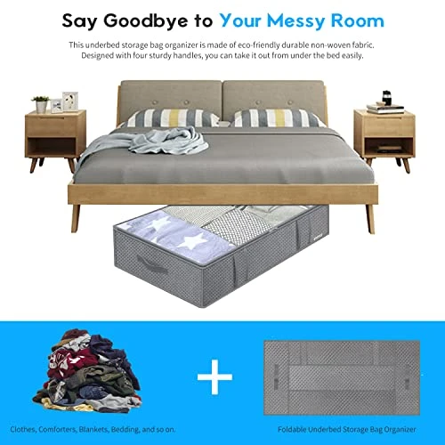 Onlyeasy Foldable Underbed Bags 2 Pack, Thick Blankets Clothes Comforters Storage Bag Breathable Zippered Organizer For Bedroom With Clear Window And 4 Handles, 39.4x19.7x7.1 In, Grey, MX3QR100L 5 Onlyeasy Foldable Underbed Bags 2 Pack, Thick Blankets Clothes Comforters Storage Bag Breathable Zippered Organizer For Bedroom With Clear Window And 4 Handles, 39.4x19.7x7.1 In, Grey, MX3QR100L - Image 5