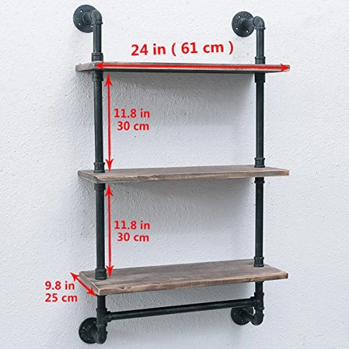 Womio Industrial Pipe Bathroom Shelves Wall Mounted With Towel Bar,24in Rustic Wall Decor Farmhouse,3 Tiered Towel Rack Metal Floating Shelves Towel Holder,Wall Shelf Over Toilet 3 Womio Industrial Pipe Bathroom Shelves Wall Mounted With Towel Bar,24in Rustic Wall Decor Farmhouse,3 Tiered Towel Rack Metal Floating Shelves Towel Holder,Wall Shelf Over Toilet - Image 3