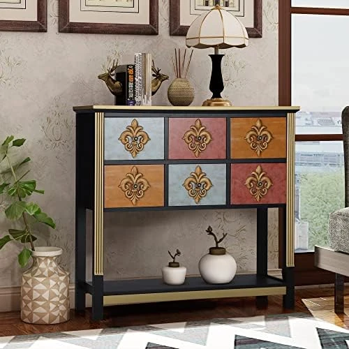 Sophia & William Sideboards And Buffets With Storage, Console Table Cupboard With Open Shelf, 2 Doors And 4 Drawers, Wood Accent Storage Cabinet For Entryway Living Room Kitchen, Coffee 7 Sophia & William Sideboards And Buffets With Storage, Console Table Cupboard With Open Shelf, 2 Doors And 4 Drawers, Wood Accent Storage Cabinet For Entryway Living Room Kitchen, Coffee - Image 7